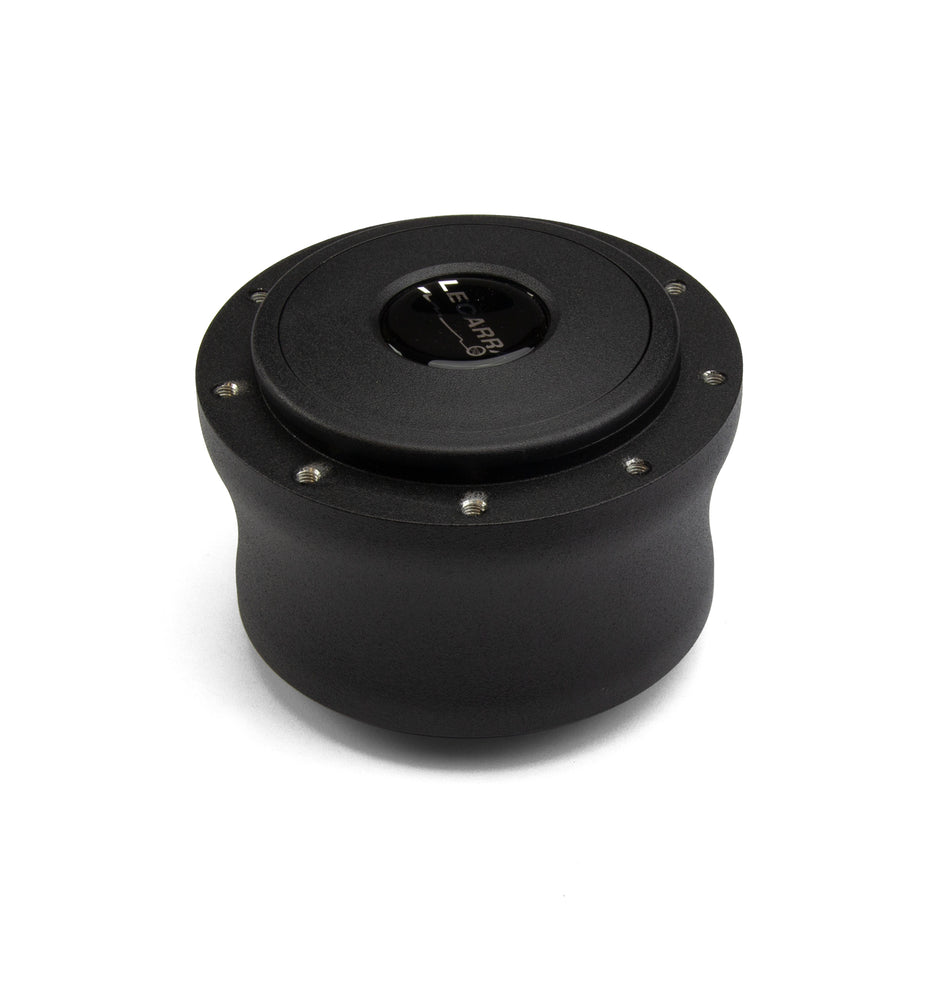 NINE BOLT BLACK BILLET ALUMINUM STEERING WHEEL HUB ADAPTER FOR '67-'94 GM WITH PLASTIC HORN BUTTON