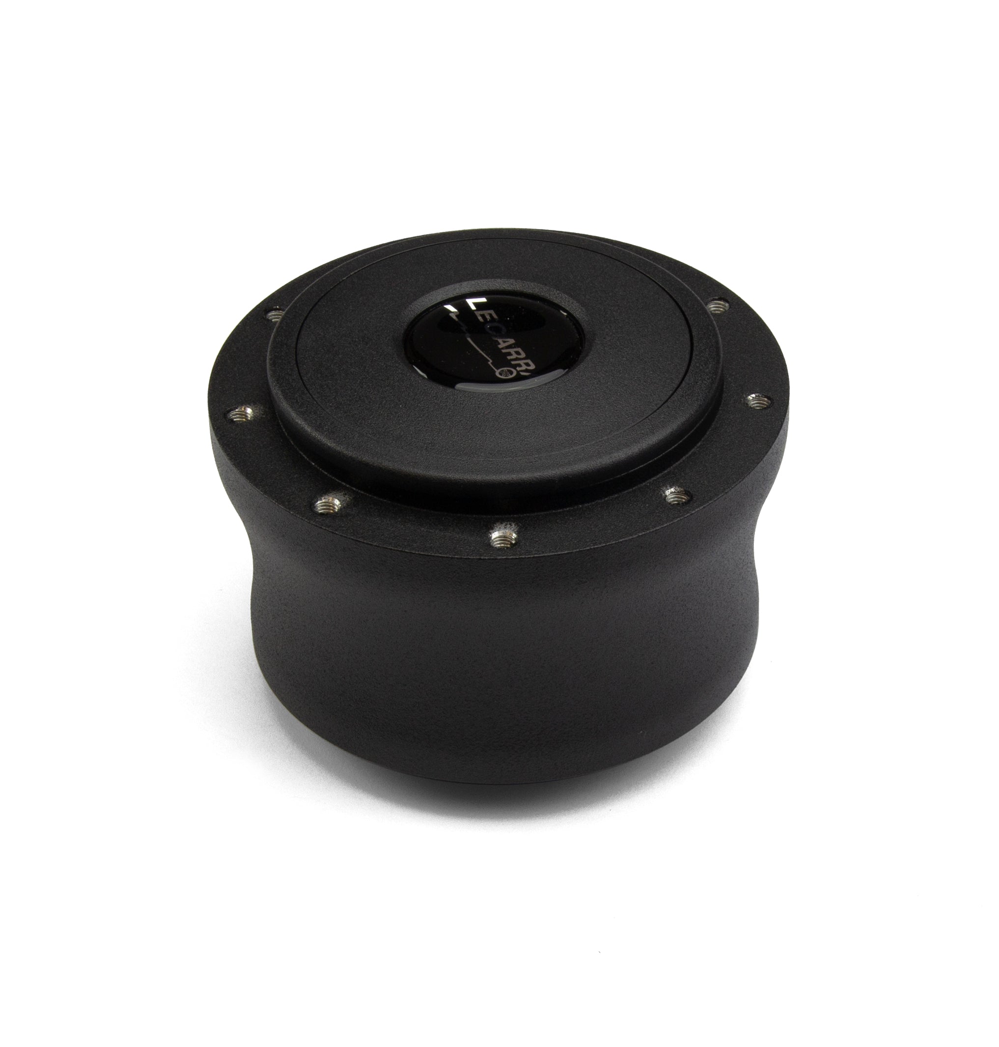 NINE BOLT BLACK BILLET ALUMINUM STEERING WHEEL HUB ADAPTER FOR '67-'94 GM WITH PLASTIC HORN BUTTON