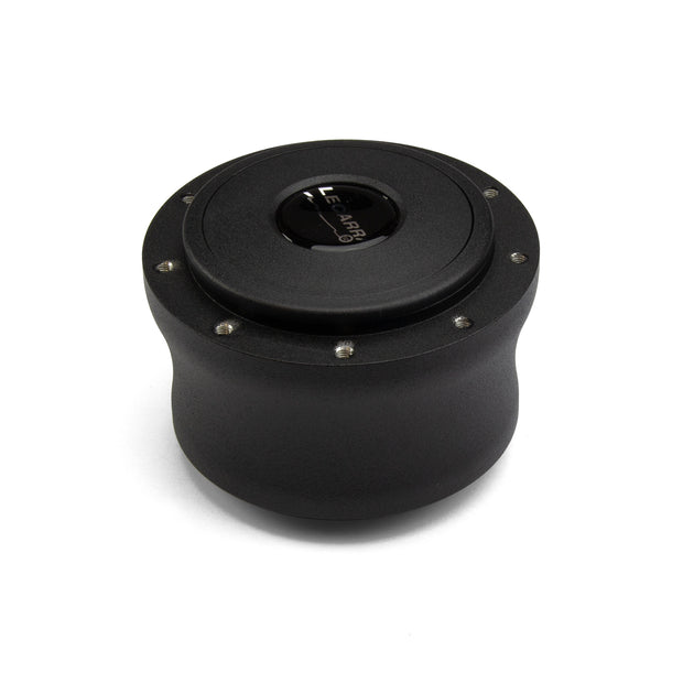 NINE BOLT BLACK BILLET ALUMINUM STEERING WHEEL HUB ADAPTER FOR '67-'94 GM WITH PLASTIC HORN BUTTON