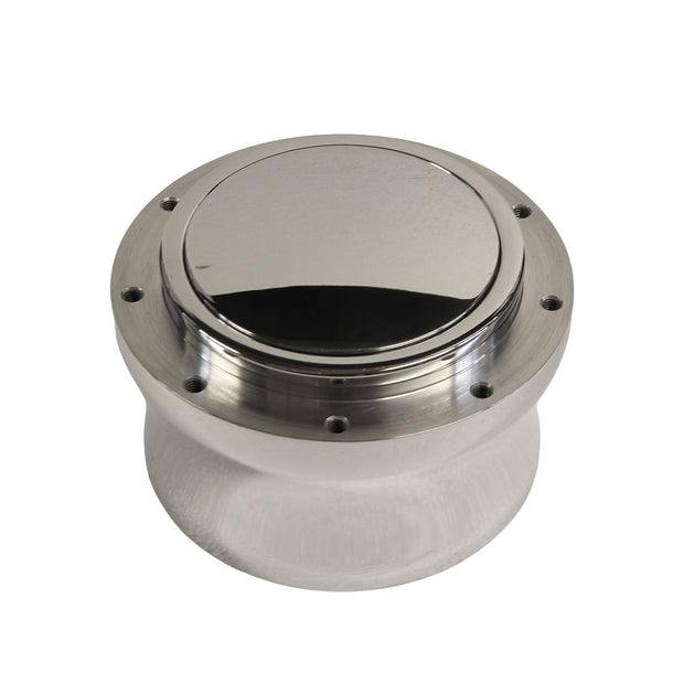 NINE BOLT POLISHED BILLET ALUMINUM STEERING WHEEL HUB ADAPTER FOR '67-'94 GM WITH POLISHED HORN BUTTON