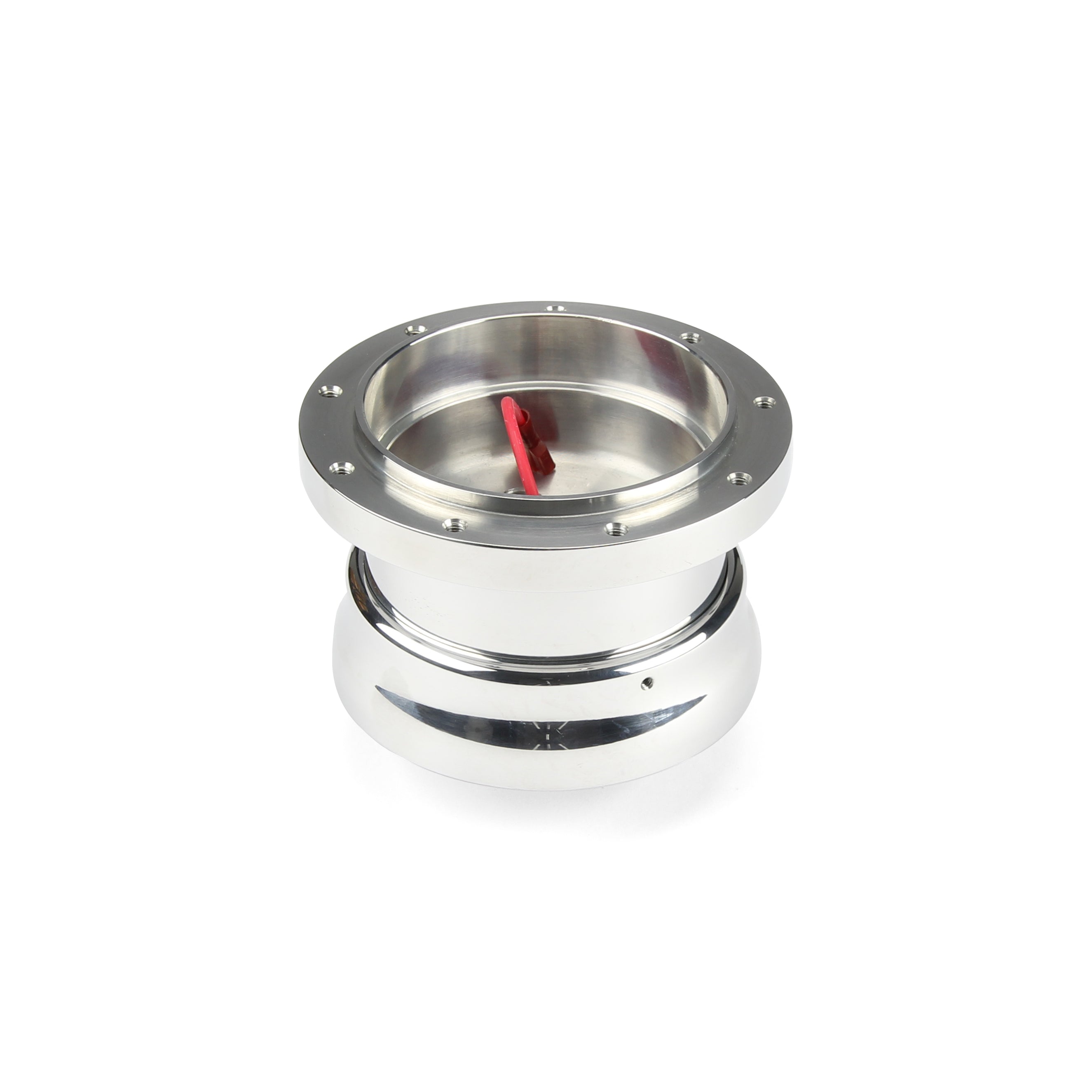 NINE BOLT ADJUSTABLE POLISHED BILLET ALUMINUM STEERING WHEEL HUB ADAPTER FOR '61-'67 FORD F-SERIES, BRONCO, VAN