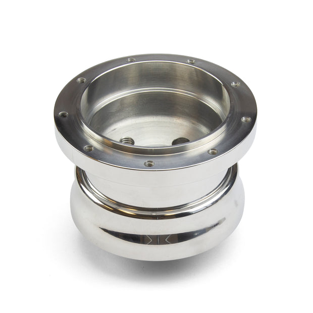 NINE BOLT ADJUSTABLE POLISHED BILLET ALUMINUM STEERING WHEEL HUB ADAPTER FOR '48-'57 FORD WITH 40 SPLINE SHAFT