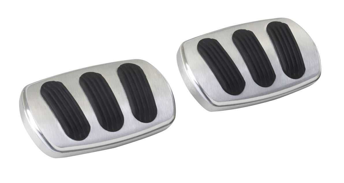 CURVED BRAKE/CLUTCH PEDAL PADS FOR '55-'57 CHEVY WITH RUBBER INSERT (PAIR)