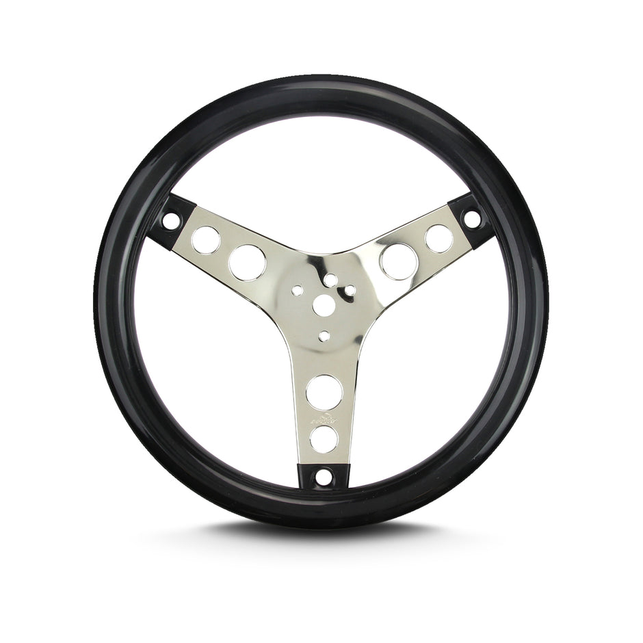 COVICO POLISHED STAINLESS 3 SPOKE, CLASSIC 3 HOLE, STANDARD 3" DISH 3 BOLT 12" BLACK