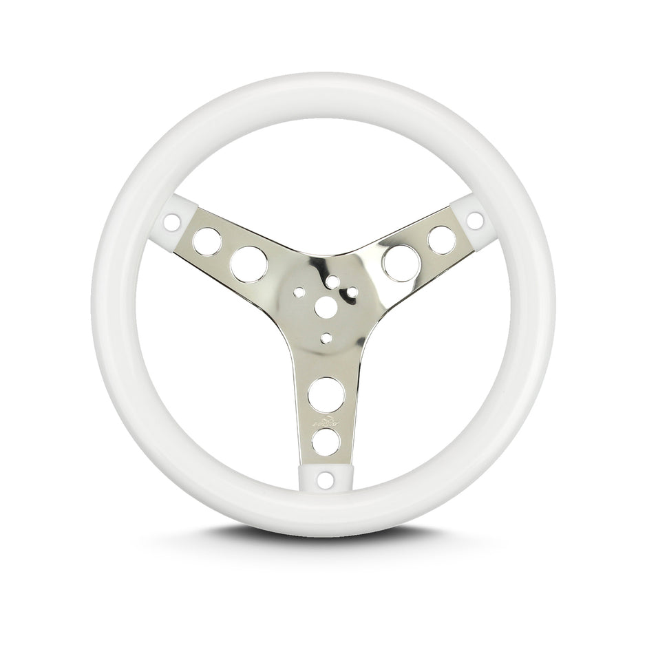 COVICO POLISHED STAINLESS 3 SPOKE, CLASSIC 3 HOLE, STANDARD 3" DISH 3 BOLT 12" WHITE
