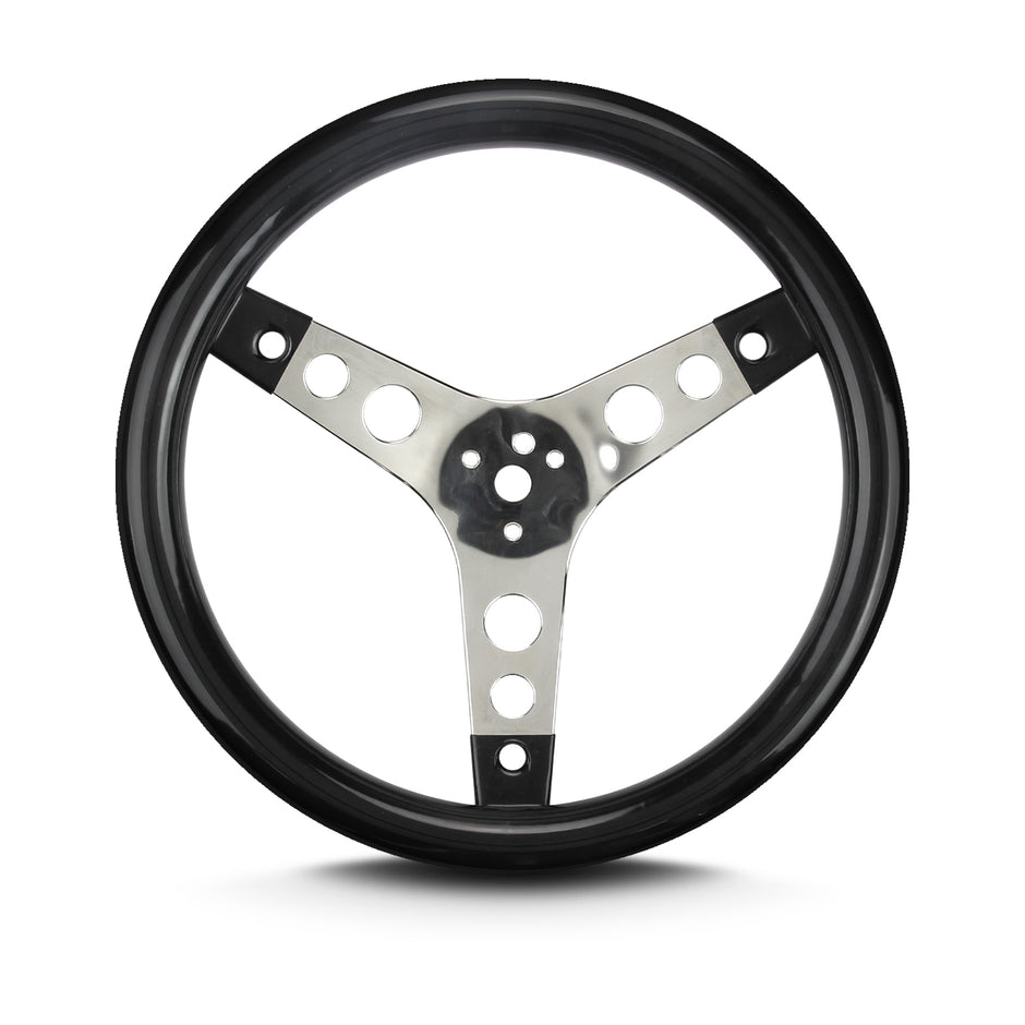 COVICO POLISHED STAINLESS 3 SPOKE, CLASSIC 3 HOLE, STANDARD 3" DISH 3 BOLT 13" BLACK