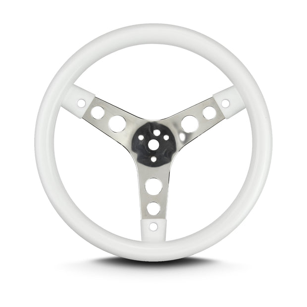 COVICO POLISHED STAINLESS 3 SPOKE, CLASSIC 3 HOLE, STANDARD 3" DISH 3 BOLT 13" WHITE