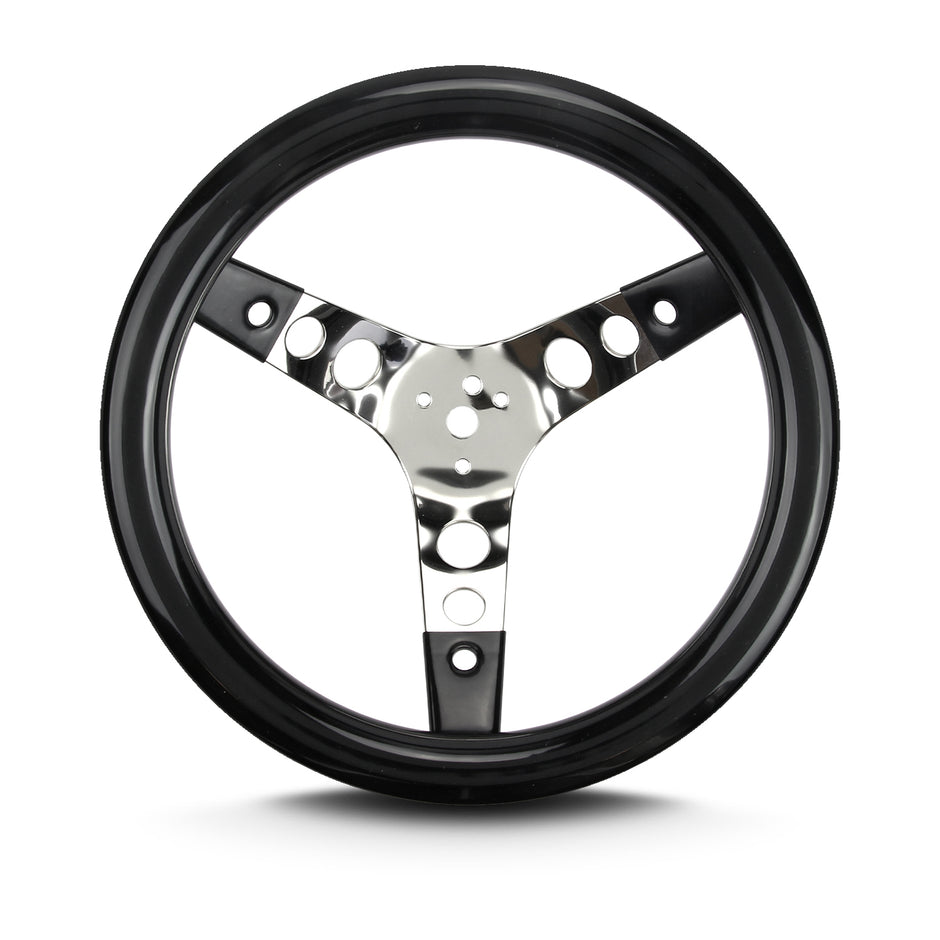 COVICO POLISHED STAINLESS 3 SPOKE, CLASSIC 3 HOLE, DEEP 4.75" DISH 3 BOLT 12" BLACK