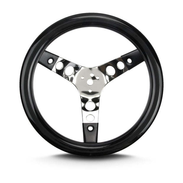 COVICO POLISHED STAINLESS 3 SPOKE, CLASSIC 3 HOLE, DEEP 4.75" DISH 3 BOLT 12" BLACK