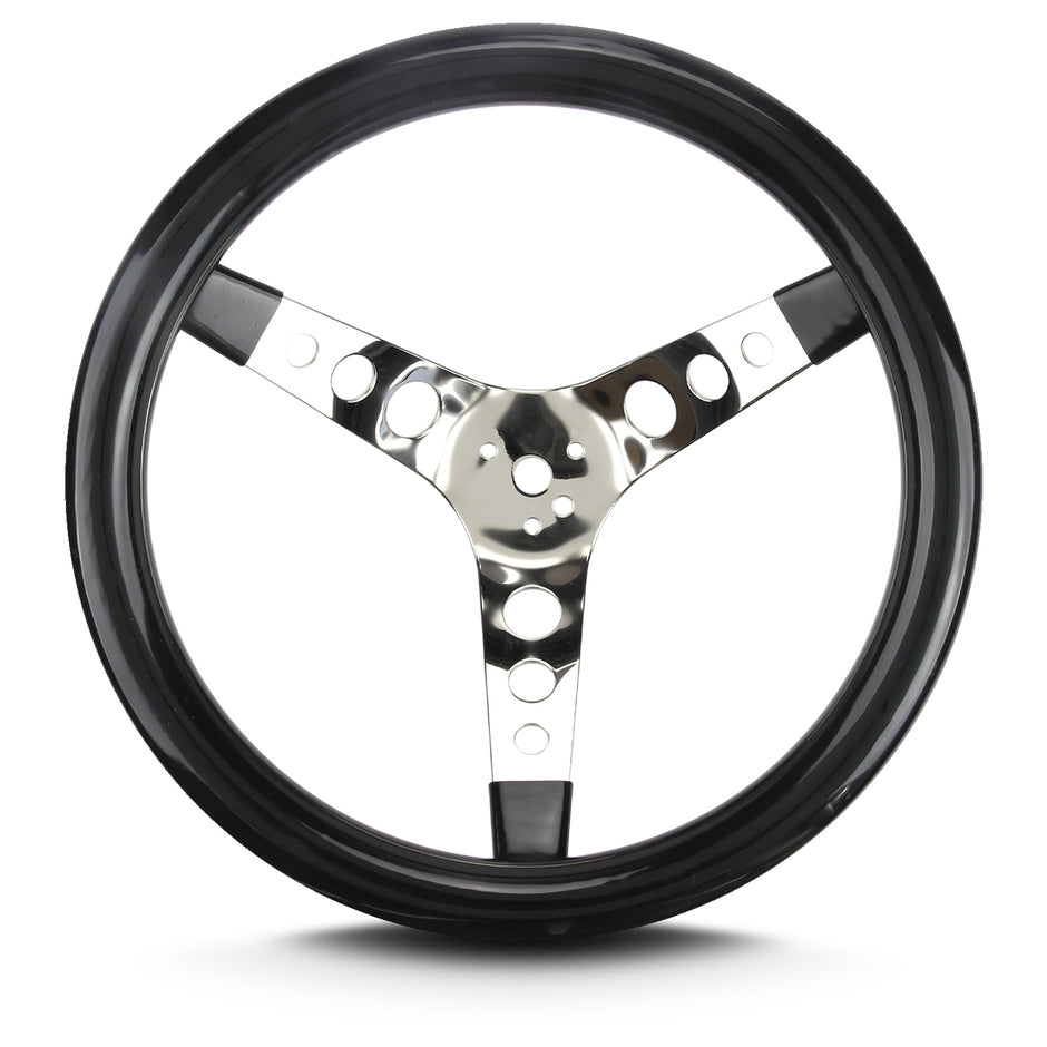 COVICO POLISHED STAINLESS 3 SPOKE, CLASSIC 3 HOLE, DEEP 4.75" DISH 3 BOLT 13" BLACK