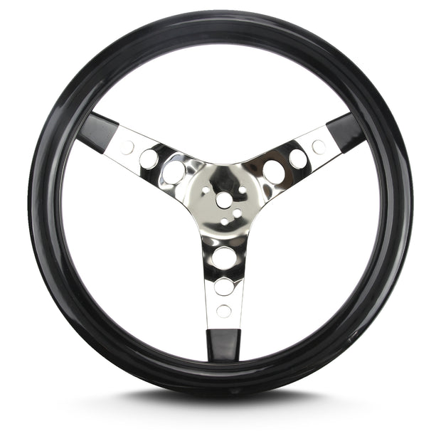 COVICO POLISHED STAINLESS 3 SPOKE, CLASSIC 3 HOLE, DEEP 4.75" DISH 3 BOLT 13" BLACK