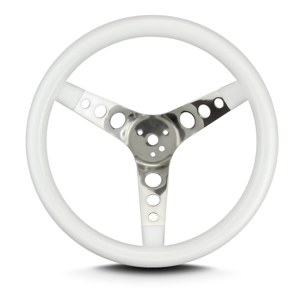 COVICO POLISHED STAINLESS 3 SPOKE, CLASSIC 3 HOLE, DEEP 4.75" DISH 3 BOLT 13" WHITE