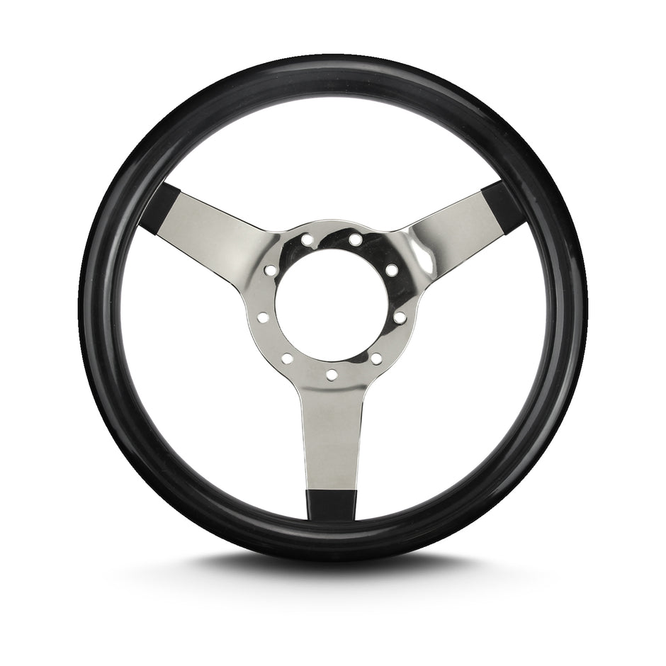 COVICO POLISHED STAINLESS 3 SPOKE, SOLID, STANDARD 3" DISH 9 BOLT 13" BLACK