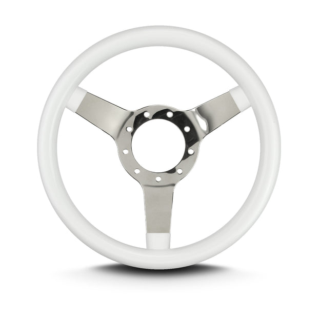 COVICO POLISHED STAINLESS 3 SPOKE, SOLID, STANDARD 3" DISH 9 BOLT 13" WHITE