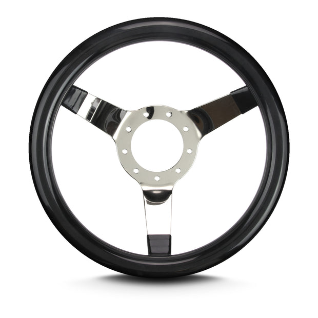 COVICO POLISHED STAINLESS 3 SPOKE, SOLID, DEEP 4.75" DISH 9 BOLT 13" BLACK