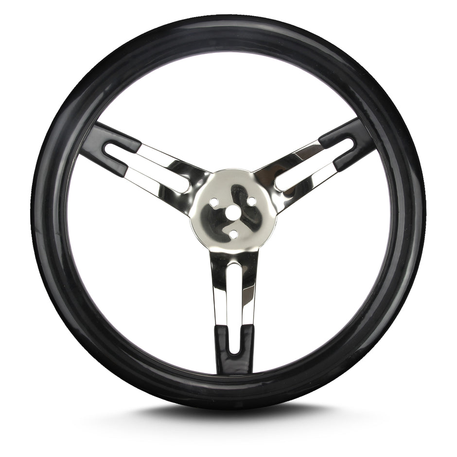 COVICO POLISHED STAINLESS 3 SPOKE, SLOTTED, DEEP 4.75" DISH 3 BOLT 13" BLACK