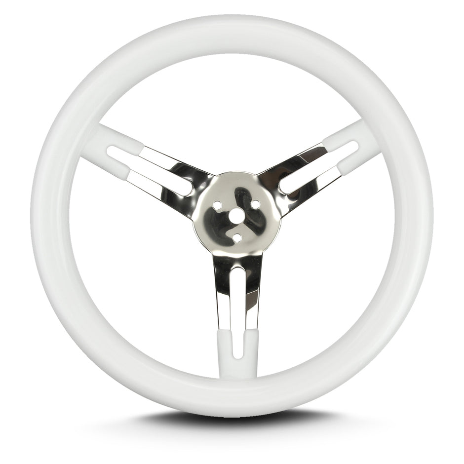 COVICO POLISHED STAINLESS 3 SPOKE, SLOTTED, DEEP 4.75" DISH 3 BOLT 13" WHITE