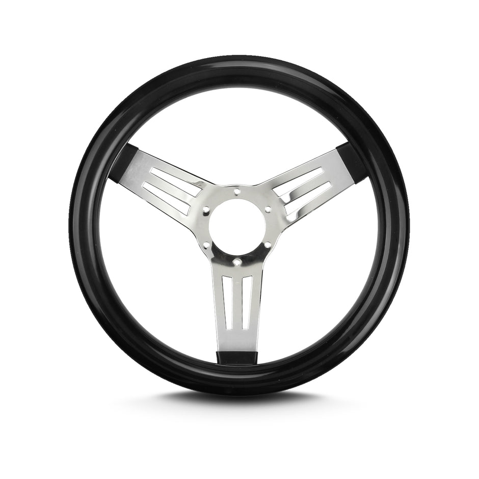 COVICO POLISHED STAINLESS 3 SPOKE, DOUBLE SLOT, STANDARD 3" DISH 6 BOLT 12" BLACK
