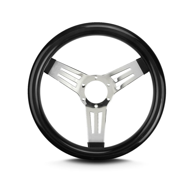 COVICO POLISHED STAINLESS 3 SPOKE, DOUBLE SLOT, STANDARD 3" DISH 6 BOLT 12" BLACK