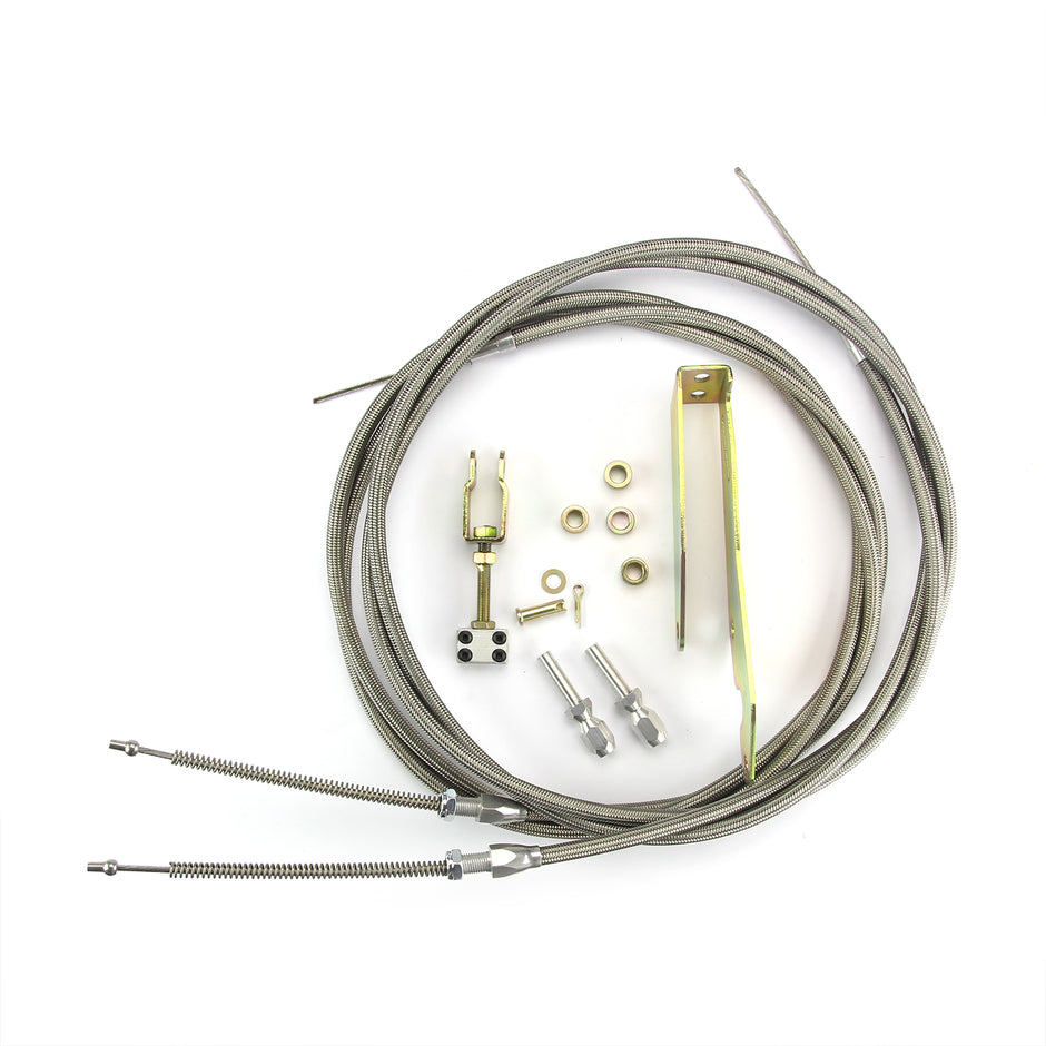 96" HI-TECH STAINLESS EMERGENCY BRAKE CABLES FOR '87-88 T-BIRD AND SSBC CALIPERS W/ TRANSMOUNT BRACKET
