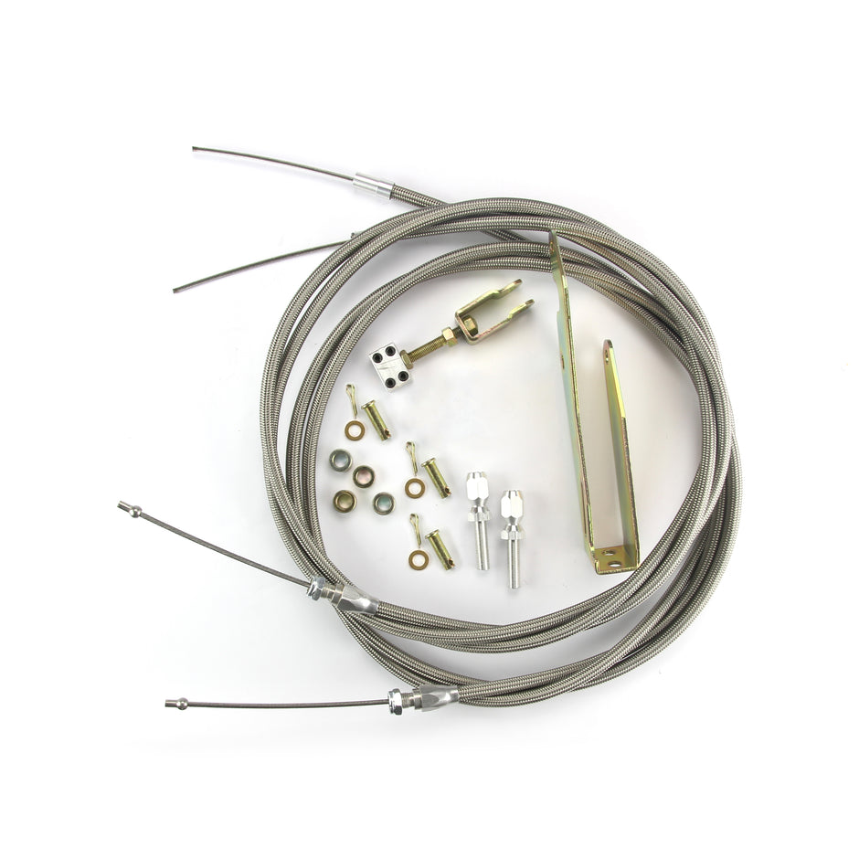 96" HI-TECH STAINLESS EMERGENCY BRAKE CABLES FOR WILWOOD MC4 W/ TRANSMOUNT BRACKET