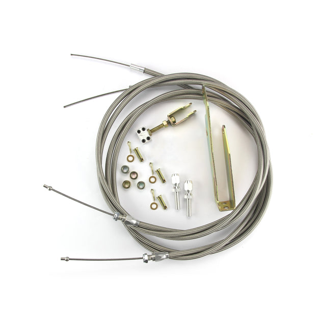 96" HI-TECH STAINLESS EMERGENCY BRAKE CABLES FOR WILWOOD MC4 W/ TRANSMOUNT BRACKET