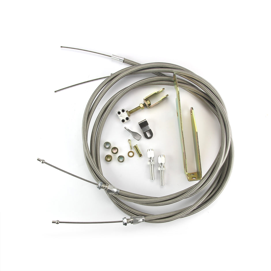 96" HI-TECH STAINLESS EMERGENCY BRAKE CABLES FOR WILWOOD/FORD EXPLORER W/ INTERNAL DRUM E-BRAKE W/ TRANSMOUNT BRACKET
