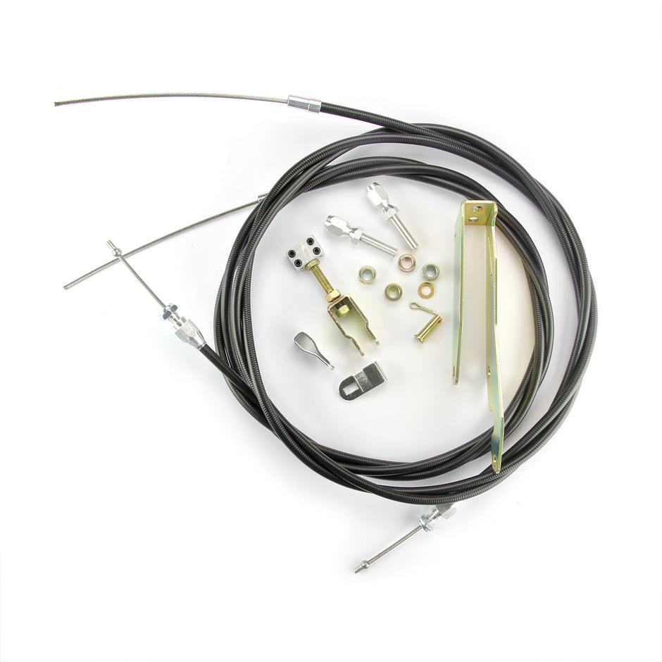 96" UNIVERSAL BLACK EMERGENCY BRAKE CABLES FOR WILWOOD/FORD EXPLORER W/ INTERNAL DRUM E-BRAKE W/ TRANSMOUNT BRACKET
