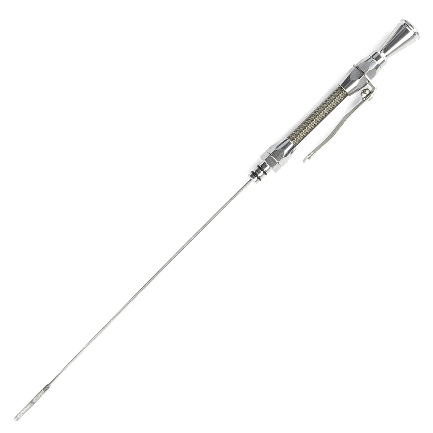 HI-TECH FLEXIBLE STAINLESS ENGINE DIPSTICK 1979 & EARLIER CHEVY SMALL BLOCK PUSH INTO BLOCK DRIVER'S SIDE