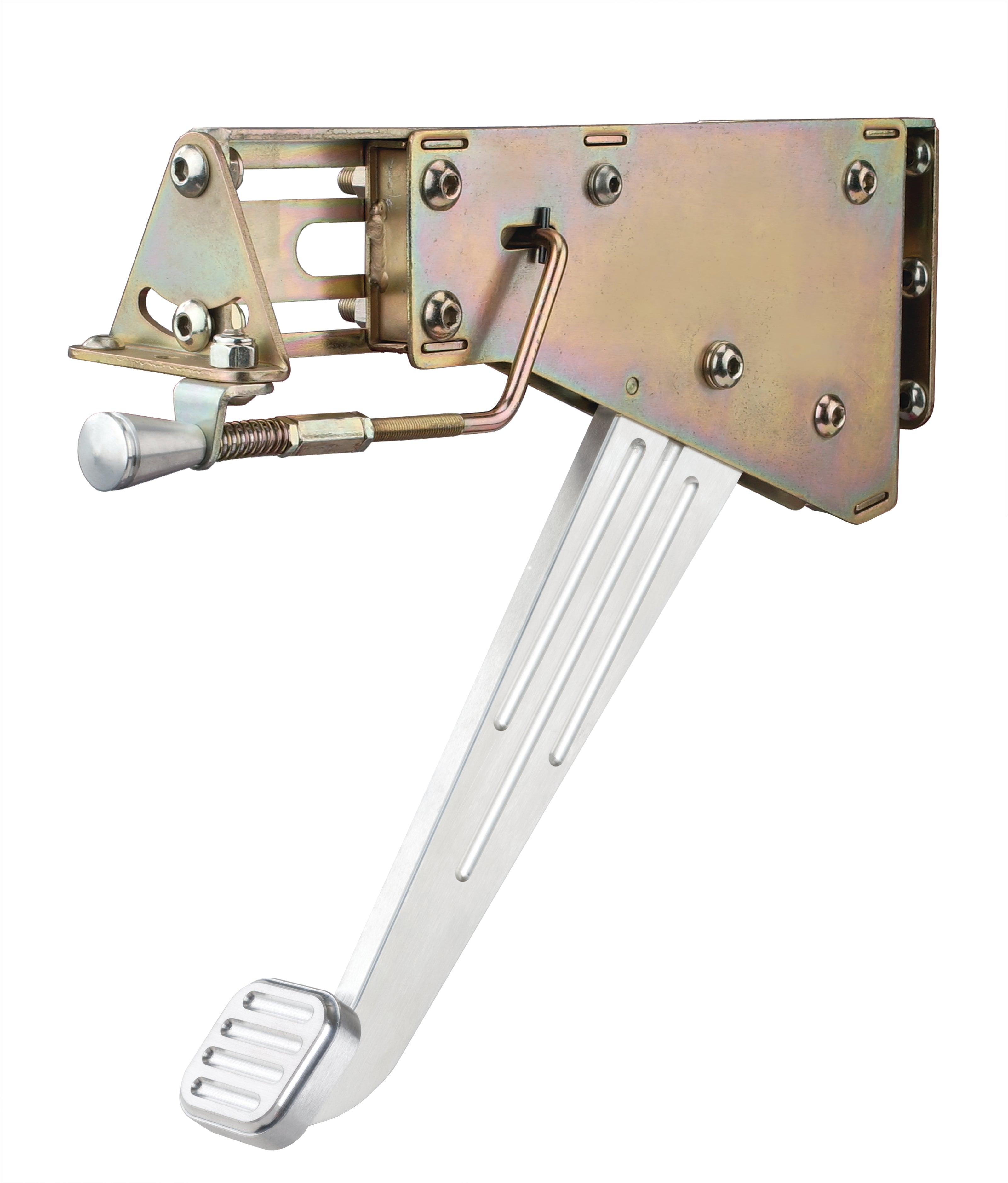UNDER-THE-DASH BRUSHED EMERGENCY FOOT BRAKE WITH SOLID ARM AND BALL MILLED PAD