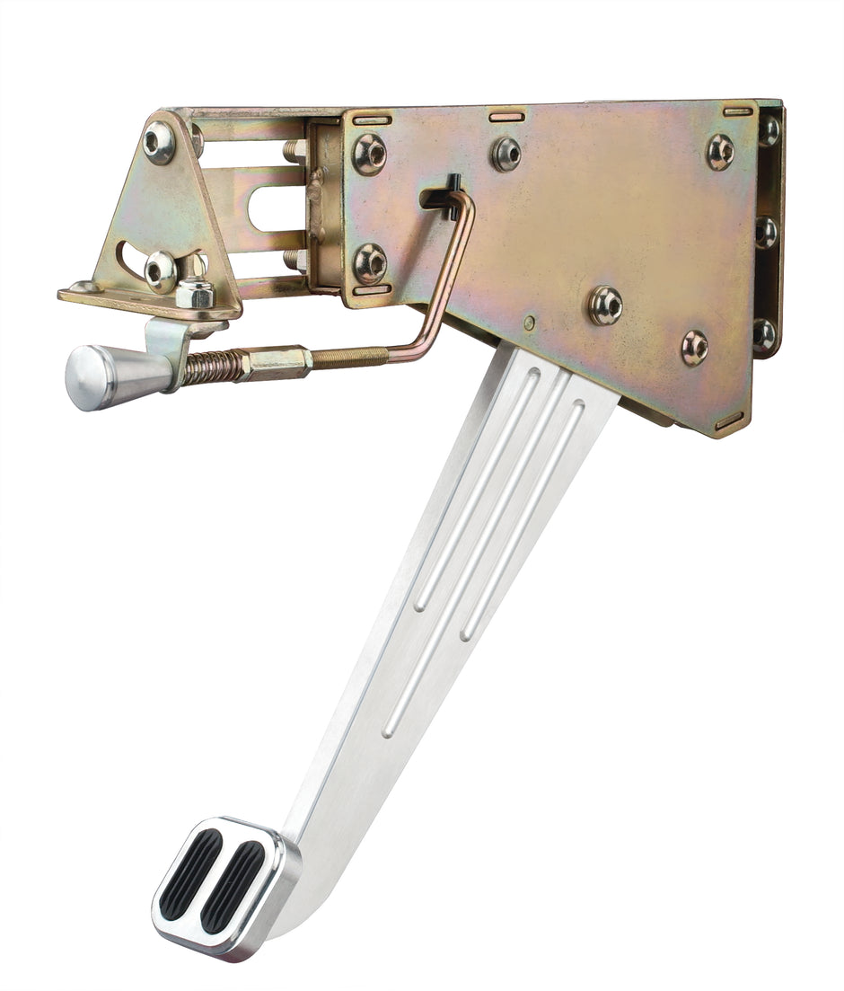 UNDER-THE-DASH BRUSHED EMERGENCY FOOT BRAKE WITH SOLID ARM AND RUBBER INSERT PAD