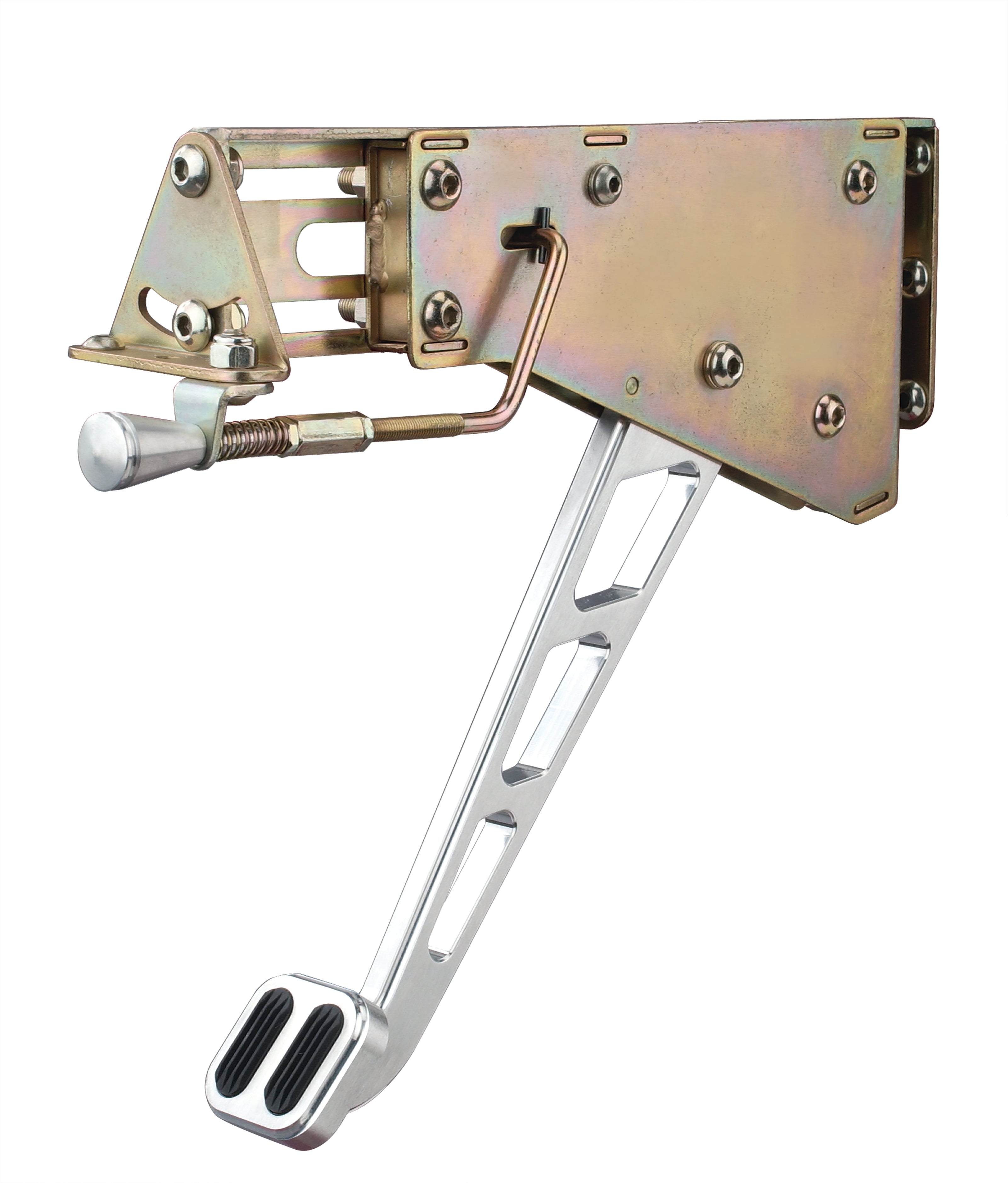 UNDER-THE-DASH BRUSHED EMERGENCY FOOT BRAKE WITH WINDOWED ARM AND RUBBER INSERT PAD