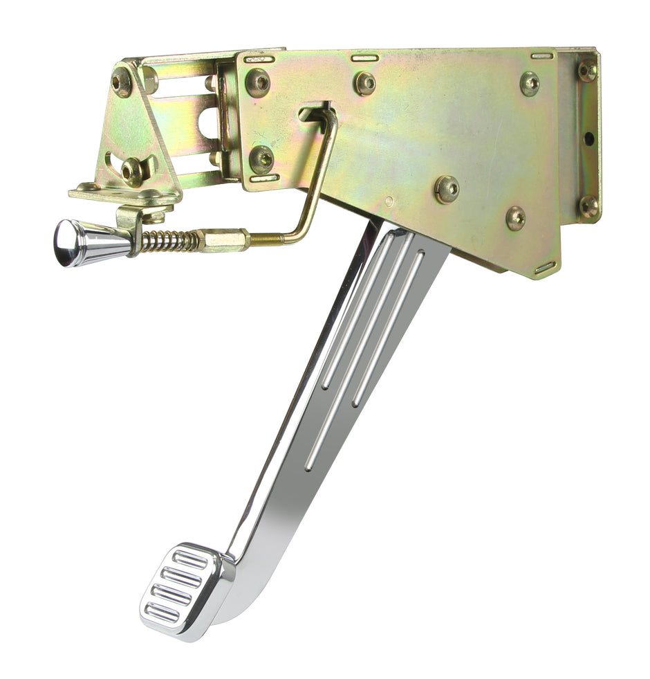 UNDER-THE-DASH CHROME EMERGENCY FOOT BRAKE WITH SOLID ARM AND BALL MILLED PAD