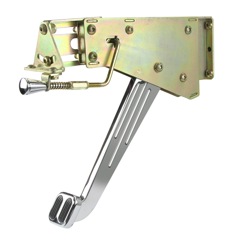 UNDER-THE-DASH CHROME EMERGENCY FOOT BRAKE WITH SOLID ARM AND RUBBER INSERT PAD