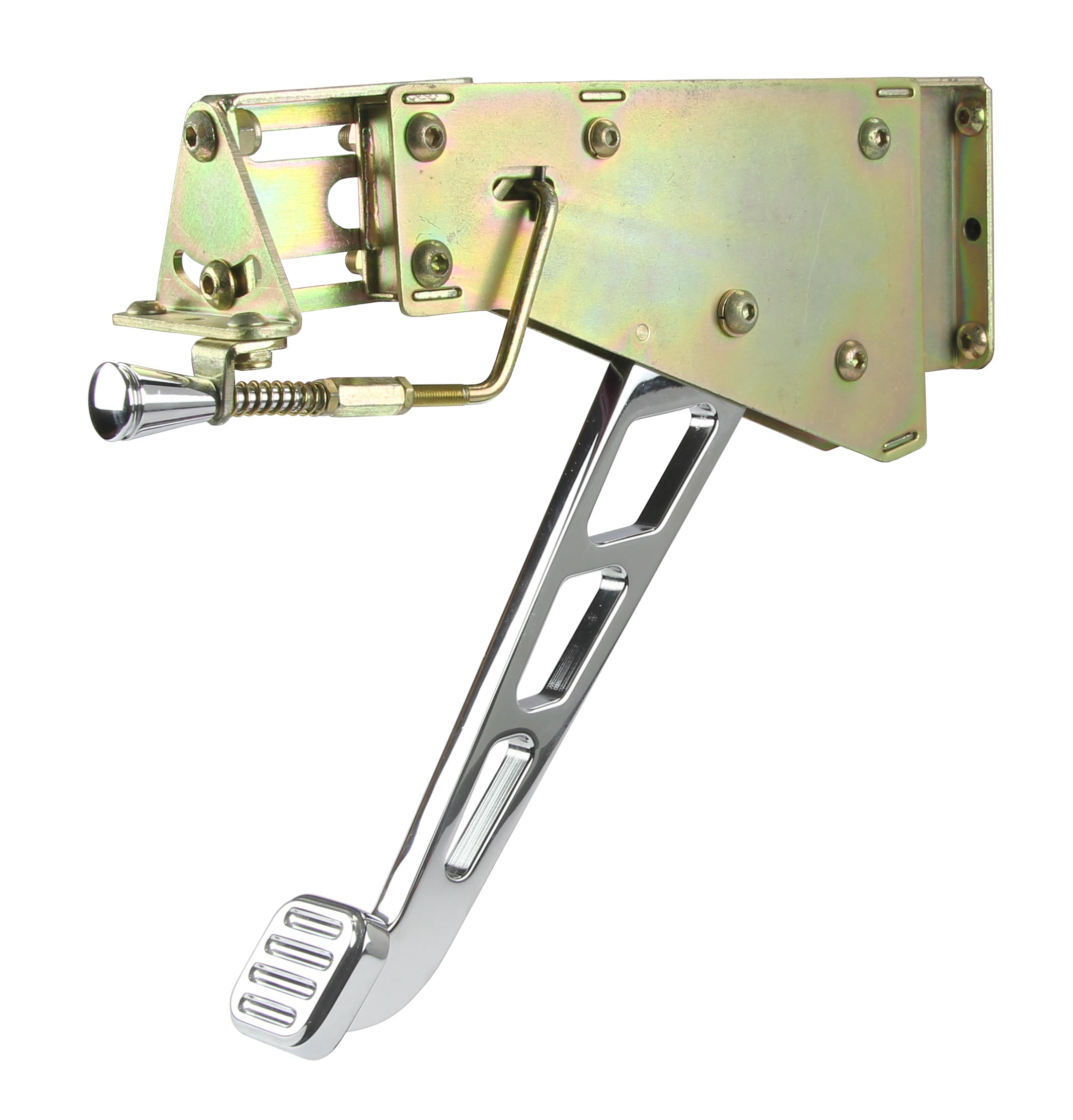 UNDER-THE-DASH CHROME EMERGENCY FOOT BRAKE WITH WINDOWED ARM AND BALL MILLED PAD