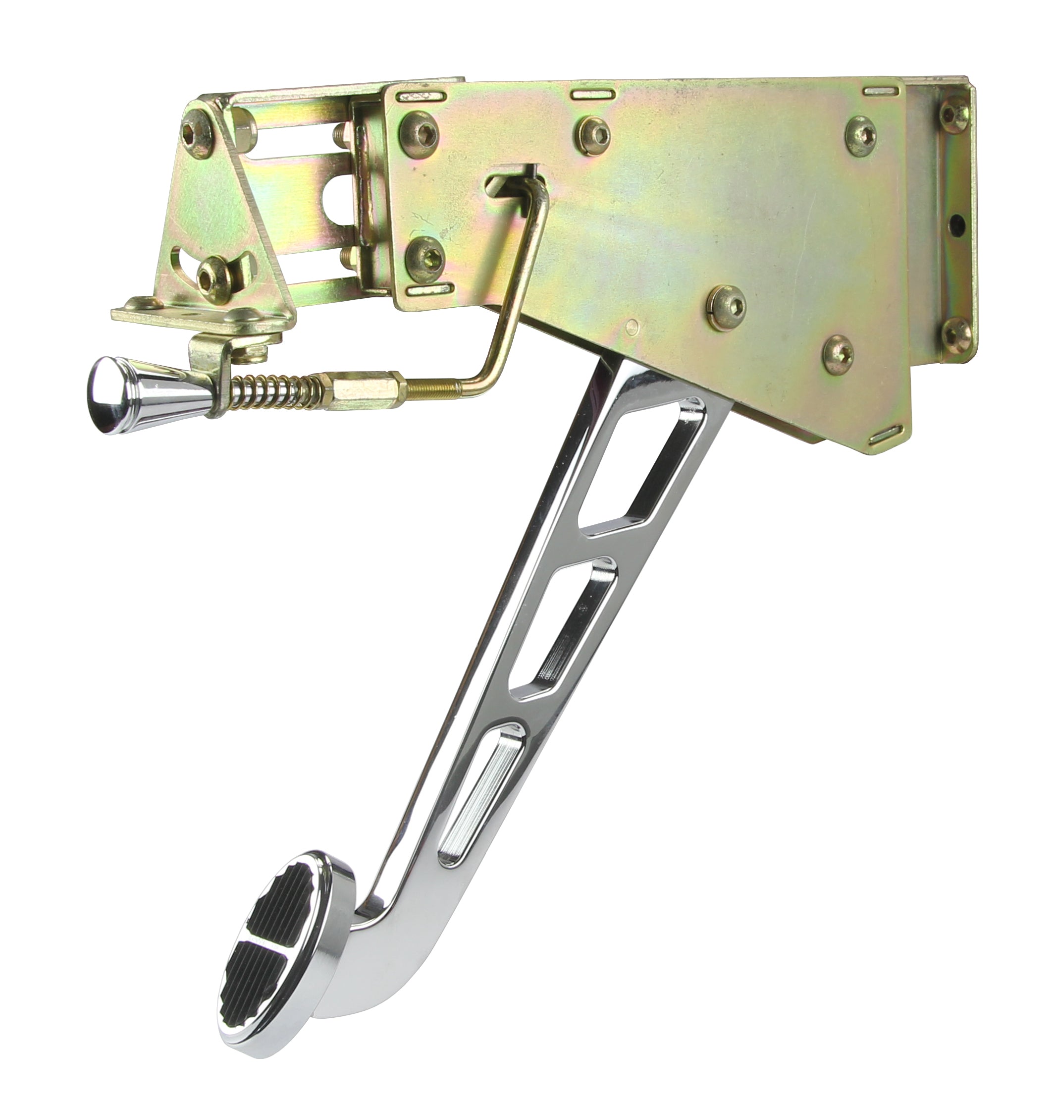 UNDER-THE-DASH CHROME EMERGENCY FOOT BRAKE WITH WINDOWED ARM AND OVAL PAD