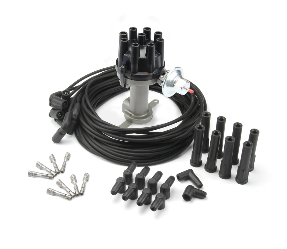 Distributor kit with plug wires all LS cast finish - FORD STYLE