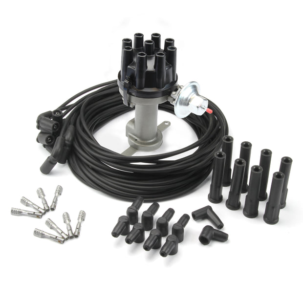 Distributor kit with plug wires all LS cast finish - FORD STYLE