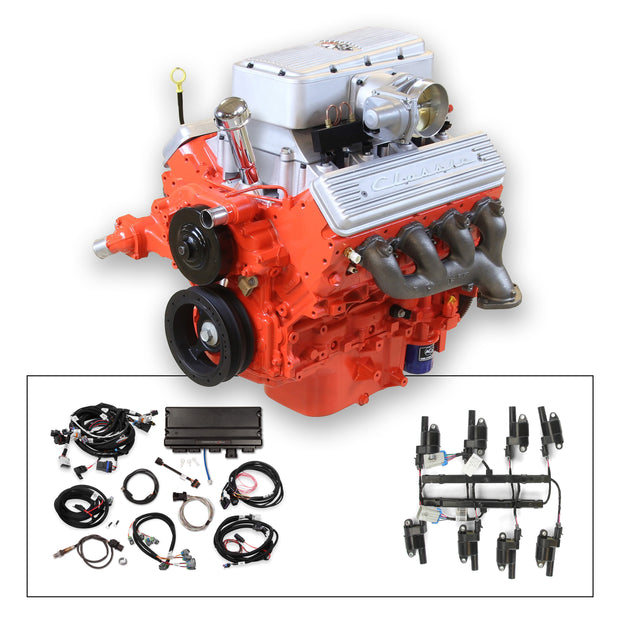 63 Fuelie Crate Engine, LS3 495 HP, painted orange with cast finish SB Chevy Val
