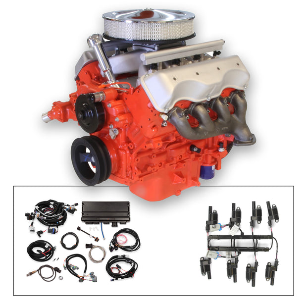 14" Classic Crate Engine, LS3 495 HP, painted orange with cast finish 409 Valve Covers