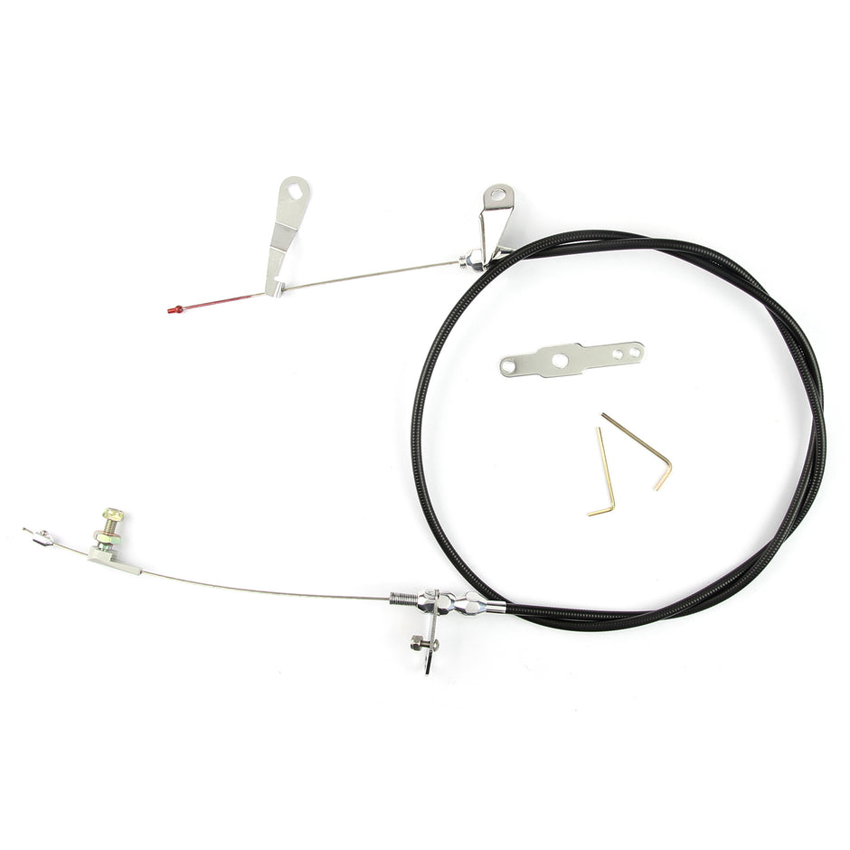 48" UNIVERSAL BLACK HOUSING C-4 BLOWER DRIVE KICKDOWN CABLE W/ POLISHED FITTINGS