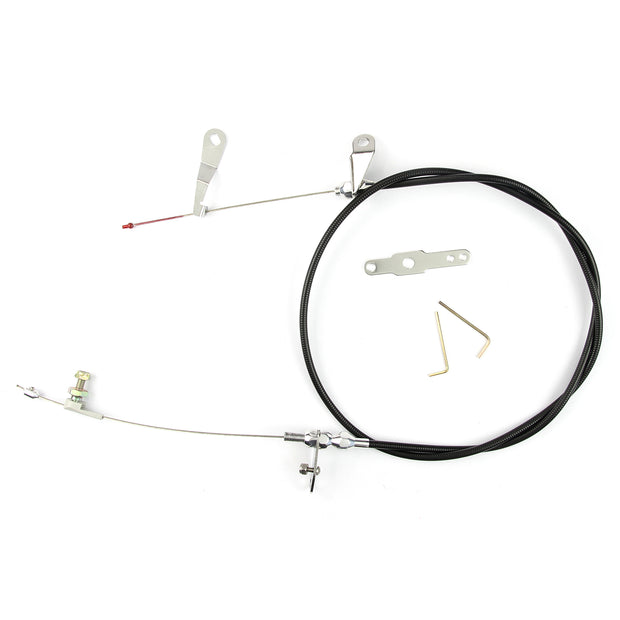48" UNIVERSAL BLACK HOUSING C-4 BLOWER DRIVE KICKDOWN CABLE W/ POLISHED FITTINGS