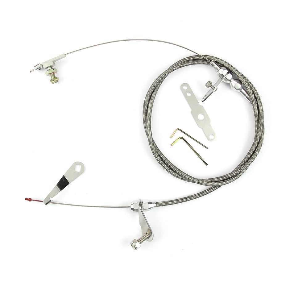 48" HI-TECH STAINLESS STEEL HOUSING C-6 BLOWER DRIVE KICKDOWN CABLE W/ POLISHED FITTINGS