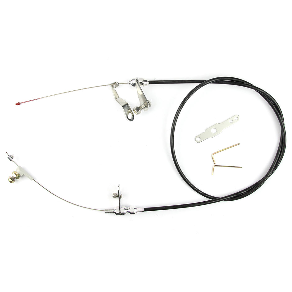 48" UNIVERSAL BLACK HOUSING C-6 BLOWER DRIVE KICKDOWN CABLE W/ POLISHED FITTINGS