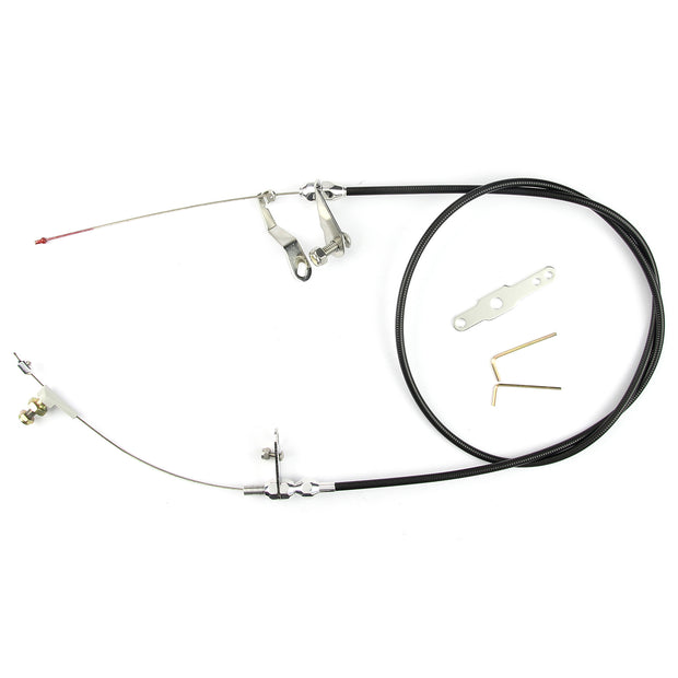 48" UNIVERSAL BLACK HOUSING C-6 BLOWER DRIVE KICKDOWN CABLE W/ POLISHED FITTINGS