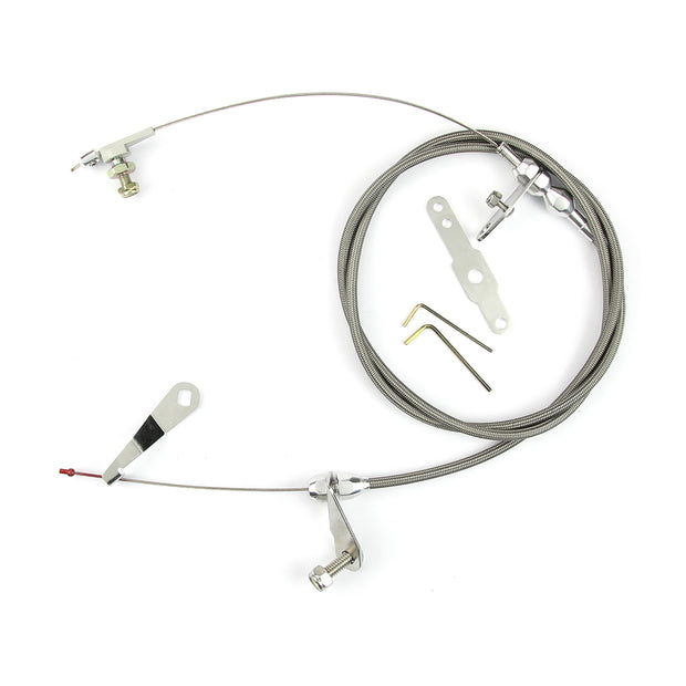 48" HI-TECH STAINLESS STEEL HOUSING C-6 BLOWER DRIVE KICKDOWN CABLE W/ POLISHED FITTINGS