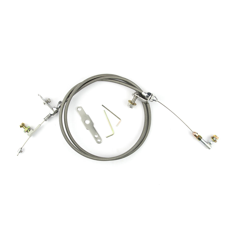 48" HI-TECH STAINLESS STEEL HOUSING POWERGLIDE BLOWER DRIVE KICKDOWN CABLE W/ POLISHED FITTINGS