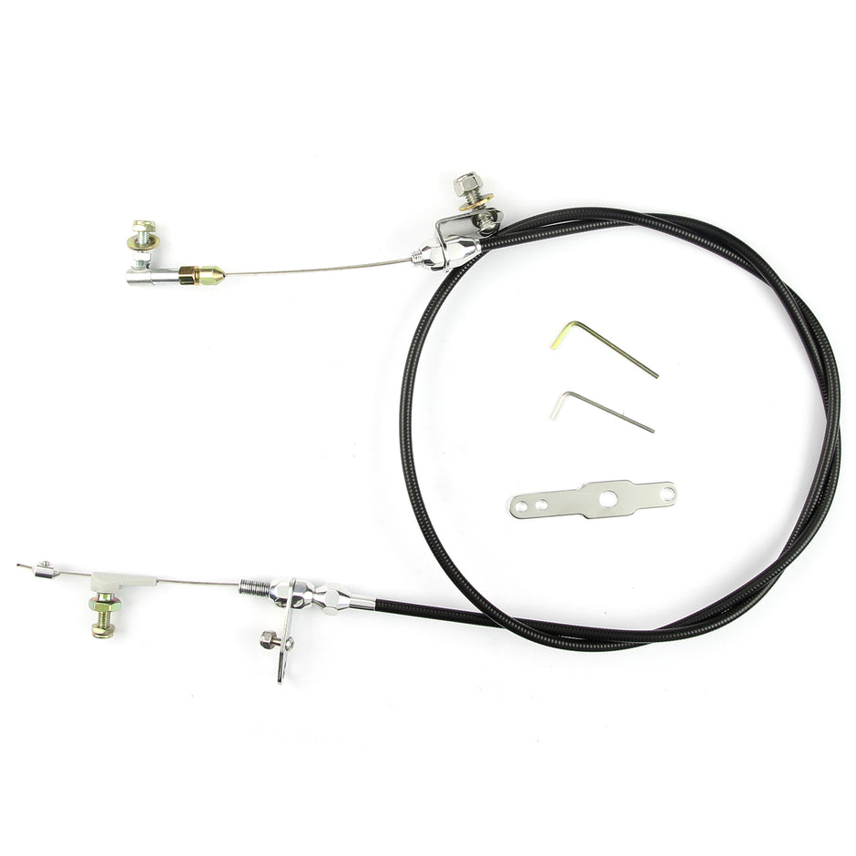 48" UNIVERSAL BLACK HOUSING POWERGLIDE BLOWER DRIVE KICKDOWN CABLE W/ POLISHED FITTINGS