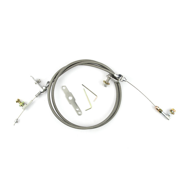 48" HI-TECH STAINLESS STEEL HOUSING POWERGLIDE BLOWER DRIVE KICKDOWN CABLE W/ POLISHED FITTINGS