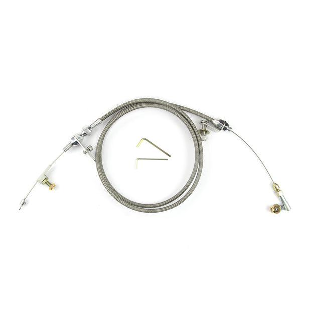 48" HI-TECH STAINLESS STEEL HOUSING POWERGLIDE KICKDOWN CABLE W/ POLISHED FITTINGS